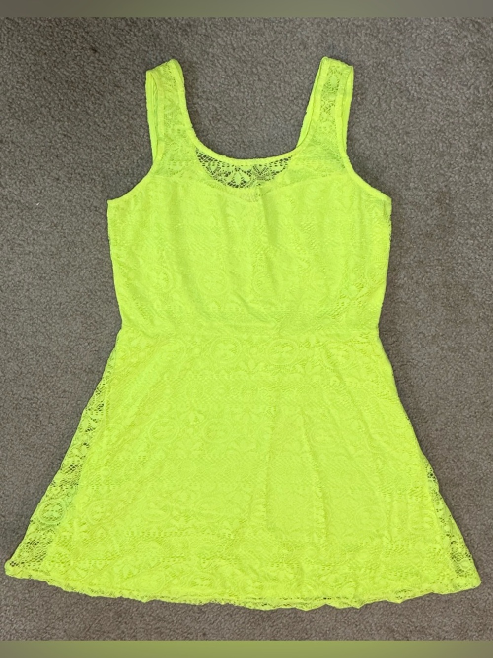 Self Esteem NEON YELLOW Floral Lace Fit & Flare Skater Dress Size Large - Picture 2 of 10
